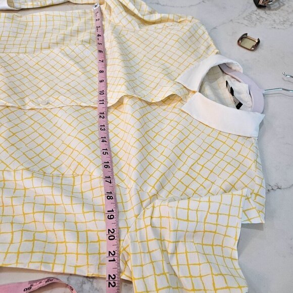 Lafayette 148 New York Size 14 Button-Up Shirt Yellow & White Casual Career - Picture 5 of 8
